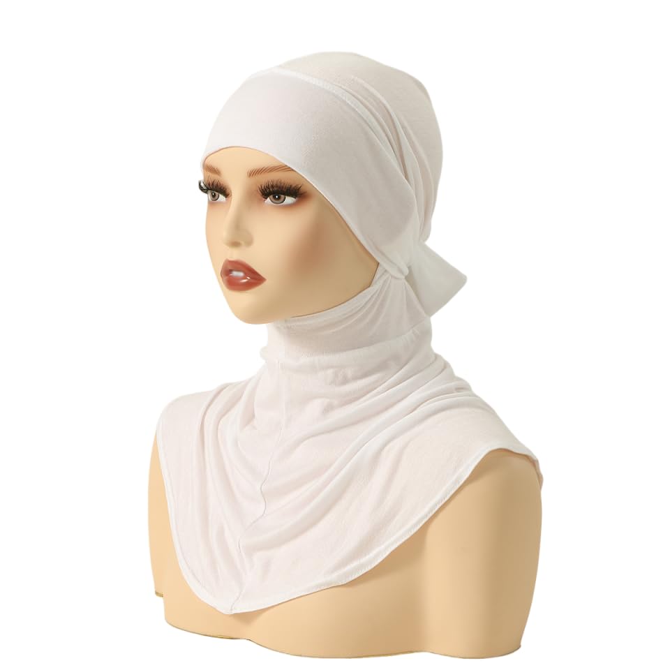 Yeieeo Adjustable Instant Hijab, Full Neck Coverage Breathable Jersey Headscarf for Muslim Women - color: White