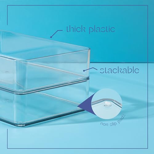 primebox Plastic Clear Drawer Organizers. Bathroom. Kitchen, Bedroom, Utensils, Office Organizer Bins, Storage Trays. Stackable. 9" x 6" x 2" Set of 6 - size: 9" x 6" x 2"