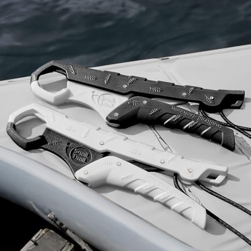 7.5'' Floating Fish Gripper, Fishing Grabber | Catfish Mouth Pliers, Caught Bass Holder, Fish Scale Hook Clamp, Saltwater Lip Grip Tool with Lanyard, Gifts for Men - color: White-black