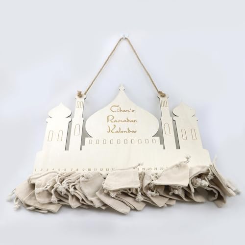 Ramadan Decorations Countdown Calendar, Wooden Advent Calendar with Cloth Pocket Eid Mubarak Decoration, 30 Days Eid Mubaraks Home Ornament, Ramadan Decor Wooden Wall Signs Wall Plaque