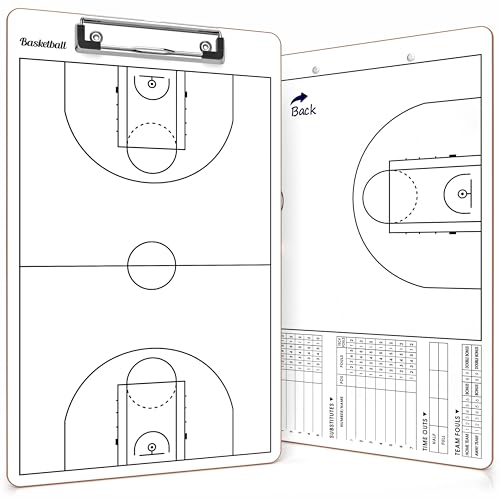 Basketball Dry Erase Coaching Clipboard 15x9 Double Sided Game Board | Wipes Clean No Residue, Double Sided Full Court and Scorebox, Youth to Pro Coaches, Sturdy Surable Lightweight
