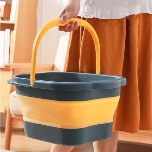 Collapsible Foot Bath Basin Tub for Soaking Feet, Plastic Foldable Foot Spa Bucket Tools with Handle and Massager Acupoint for Camping Travel - color: Teal/Yellow