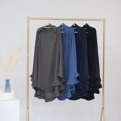 Boedaty Ramadan Eid Prayer Garment Long Khimar Hijab Scarf Wrap with Flounces Abaya Jilbab Muslim Islam for Women - color: Peacock Blue1