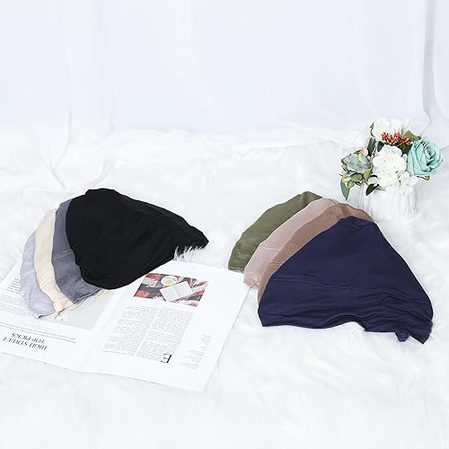 Women Under Hijab Cap Islamic Underscarf Turbans for Women Solid Color Hijab Bonnet Caps Muslim Scarf Inner Cap - color: Navy+beige