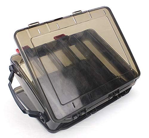 Double-Sided Fishing Lure Hook Tackle Box Visible Hard Plastic Clear Fishing Lure Bait Squid Jig Minnows Hooks Accessory Storage Case Container (Brown-10 Slots) - color: Brown-10 Slots