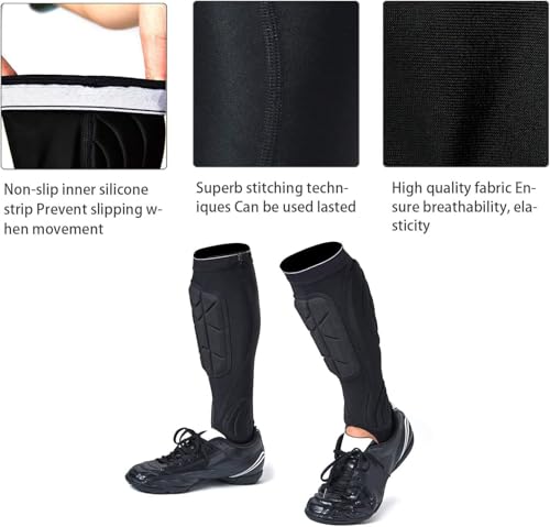 Soccer Shin Guards, Soccer Protective Gear with Calf and Ankle Pads, Shin Guard Pads for Youth and Adult - color: Black, size: Large