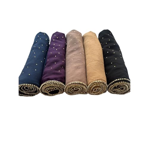 Premium Chiffon Hijab Rhinestone Long Scarf Shawl Wrap for Women Head scarf for Muslim Wedding Party Gift Packed - color: 001camel