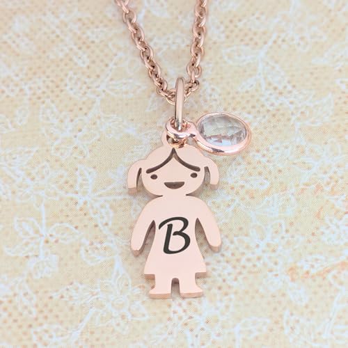 Handmade Family Necklace- Custom Jewelry with Baby, Kids and Pet Names, Personalized Family Charms, Unique Gift for Parents, Engraved Kid Pendants, Customizable Birthstone - color: Rose gold color