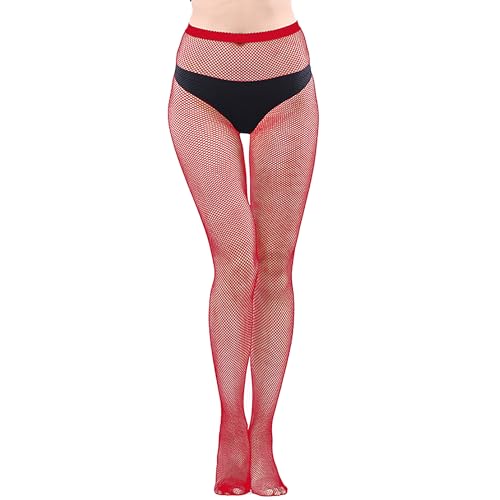 Bestjybt Womens Fishnet Tights High Waist Mesh Fish Net Stockings Pantyhose | Cool Pattern, Sexy, Perfect For Daily Use, Costume Halloween Cospaly, Versatile, Stretchy, Non-Itchy, Great Fit - color: Red