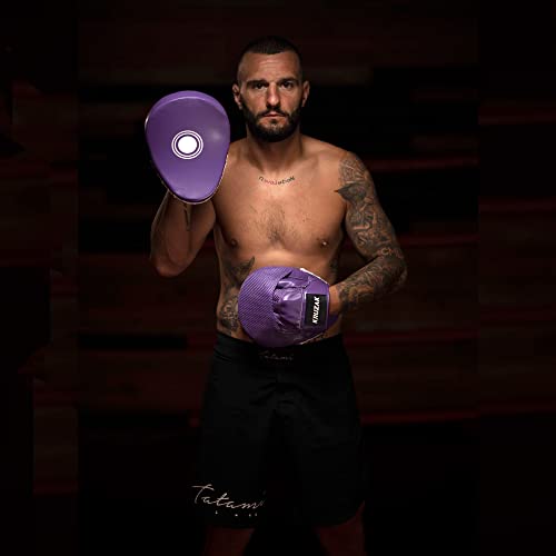 Kruzak Plain Punching Mitts for Muay Thai MMA Training, Focus Pads for Boxing Martial Arts and Punching Target - color: Purple