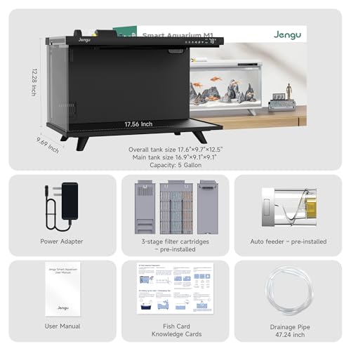 M1 5.3 Gallon Smart Fish Tank, App-Controlled Betta Aquarium Starter Kit | Integrated Lid with Auto Feeder, Full Spectrum LED, Temp Display, Dual Filtration, Quiet Pump for Desktop, Black - color: Black