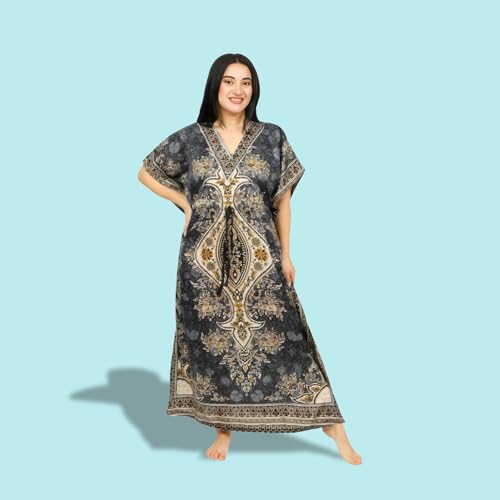 Women's Kaftan Dress – Loose Fit Maxi Gown – Kimono Style Beach Cover Up – Elegant Resort Wear and Nightwear - color: Grey
