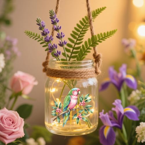 Peacoblue Parrot with Flowers Rub On Transfers for Craft, Transfer Sticker | 18 Sheets UV DTF Transfers, Waterproof Rub On Decals for Wood, Glass, Furniture, Tumblers & Home Decor Crafts - style: Parrot with flowers
