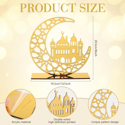 Acrylic Ramadan Decorations Islamic Eid Mubarak Kareem Table Sign Moon Hollow Star Ornament for Muslim Party Tabletop Decor Home Art Craft Decoration Golden Moon