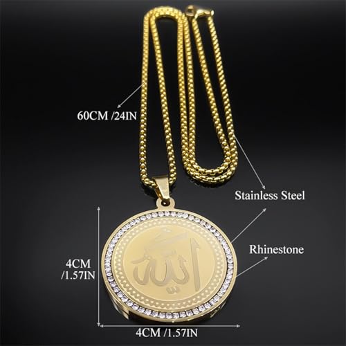 choker necklace,Arabic Quran Allah Medal Necklace for Women Men Rhinestone Gold Color Islam Muslim Chain Jewelry collar