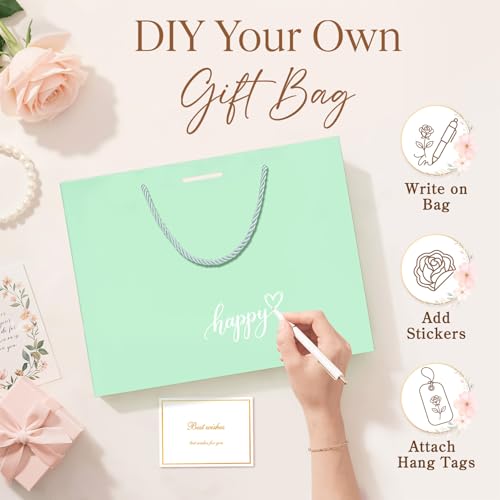 ANZNKU 2PCS Green Gift Bags with Handles, Cute Medium Gift Bags with 4 Tissue Paper 2 Ribbons 2 Cards for Wedding Bridal & Baby Shower Graduation Birthday Engagement Party Favors Present Wrapping - color: Mint Green