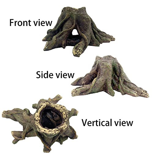 Aquarium Landscape Tree Stump Artificial Resin Tree Hole Ornament Hollow Trunk Cave Betta Cave Rocks Fish Tank Decoration for Cichlid Hiding