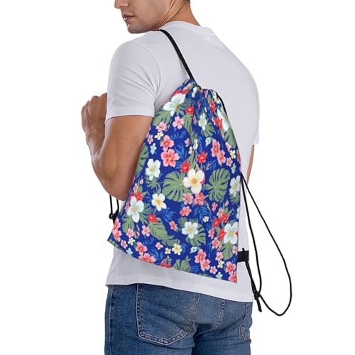 Lightweight Drawstring Bag Charming Hawaii Flower, Large Capacity String Backpack for Beach Swimming Pool - color: Pattern (369)