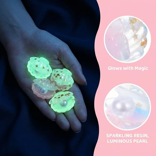 Toyvian 16Pcs Luminous Mini Shell Charms with Pearl Glow in Dark Resin Craft Beads Mini Pearl Shell Figurinesfor Aquarium Decor Fish Tank Accessories Party Wedding Ornaments