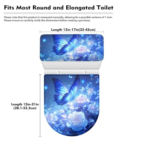 Blue Butterfly Print Toilet Lid Covers with Tank Covers Toilet Seat Cover Dustproof Stays in Place Home Decor Fits Most Toilet Lids - color: Bling Butterfly Print