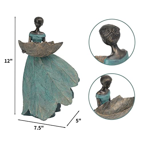 DiliComing Fairy Garden Statues Bird Feeder - 12 Inch Outdoor Fairy Statue - color: Green-12 inch