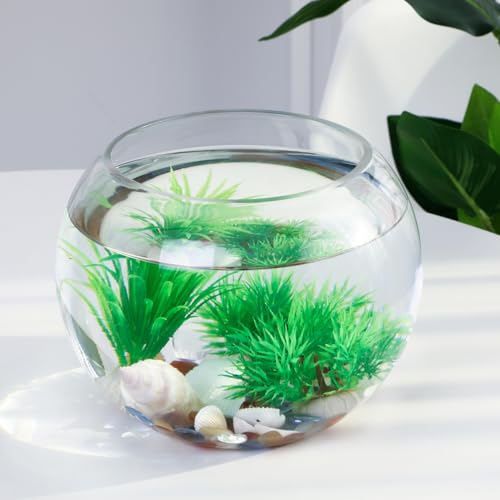 Yardwe 2 Gallon Round Glass Fish Bowl Transparent Desktop Aquarium for Goldfish and Hydroponic Plants 7.8 Inch Small Fish Tank for Home Office Decoration