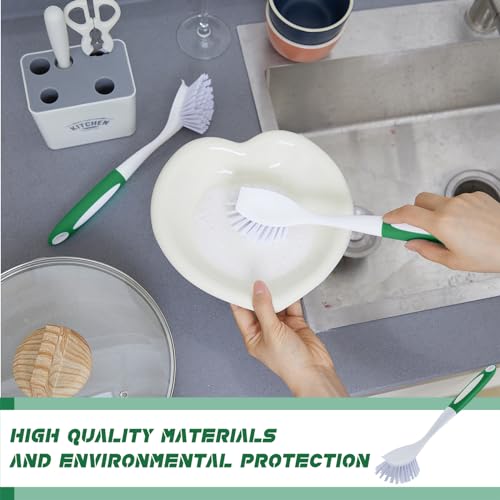 Hsei 20 Pcs Green Kitchen Scrub Dish Brush Bulk with 11 Inch Anti Slip Handle Cleaning Dish Scrubber with Stiff Bristles Washing Scrub Brushes for Housekeeping for Pots and Pans, Kitchen Sink - color: Green