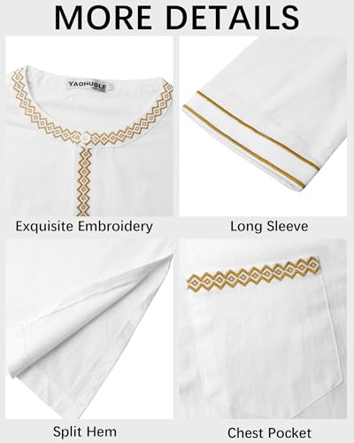 YAOHUOLE Caftans 남성용 이슬람 카프탄 남성용 긴소매 아라비아 토브 - color: 화이트., size: X-라지