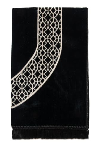 ihvan online Luxury Velvet Muslim Prayer Rug, Janamaz, Thick Soft Sajadah, Portable Travel Prayer Carpet Mat, Islamic Gift for Eid, Ramadan, Hajj & Umrah, Black - color: Black