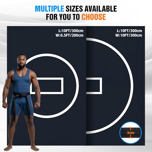 Wrestling Mat, 3cm Thick Foldable Gym Mat with Competition Circle Mark for BJJ Jiu Jitsu MMA Taekwondo Martial Arts - size: 10ft x 10ft x 1.25inch