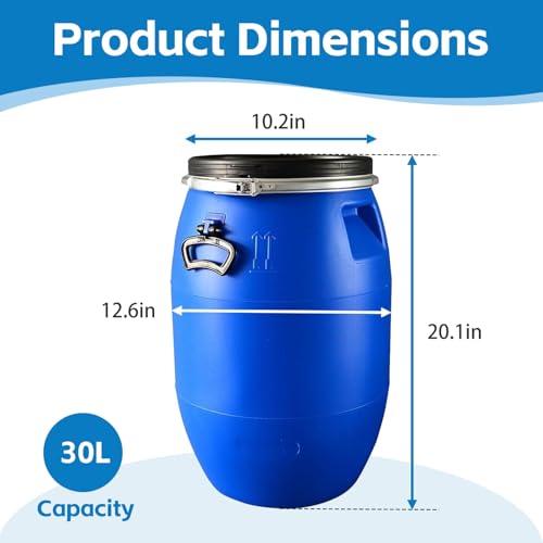 Shipping Barrel, Plastic Drum with Lid, Food Grade Container, Air Tight for Water and Food Storage, Rain Barrel Use(30L) - size: 30L
