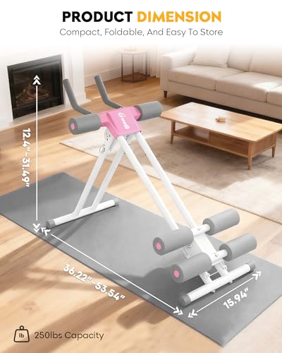 GuuG Ab Machine Ab Trainer Machine : Adjustable Ab Machine for Stomach Workout at Home Gym Ab Workout Foldable Core Strength Training Equipment Home Gym System - style: Pink Ab Machine