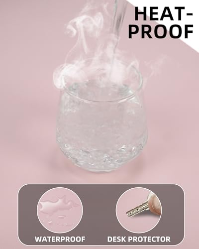 Leather Desk Pad Protector - 48" x 17" Office and Home Desk Cover Mat, Non-Slip PU Leather, Waterproof (Light Pink) - color: Light Pink, size: 48" x 17"