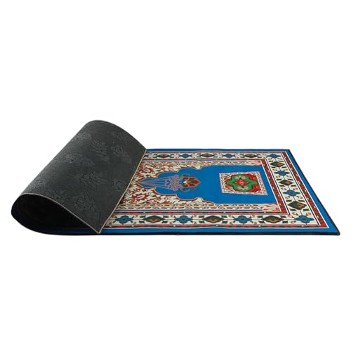 Muslim Prayer Rug Turkish Islamic Prayer Mat Thick Praying Carpet Janamaz Sajjadah Namaz Seccade Arabic Prayer Rug for Eid Ramadan - color: Blue-1