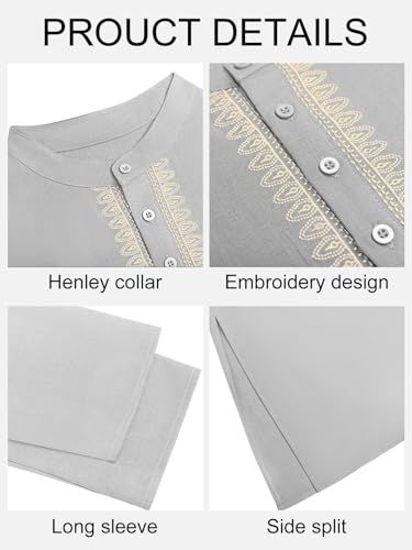 Yousify Mens Kaftan Thobe Casual Henley Shirts - color: Dark Grey, size: XX-Large