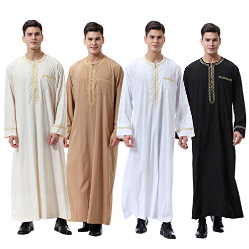 Lenmipot Men's Muslim Clothes Durable Kaftan Robe Dubai Long Gown Ethnic Clothes,1pc Soft Robe - color: A White, size: Large