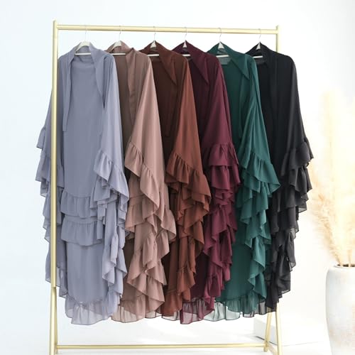 khalat Women's Hijab Chiffon Hijab for Women Muslim 2 Layers Ruffle Lightweight Large Hijab - color: Coffee