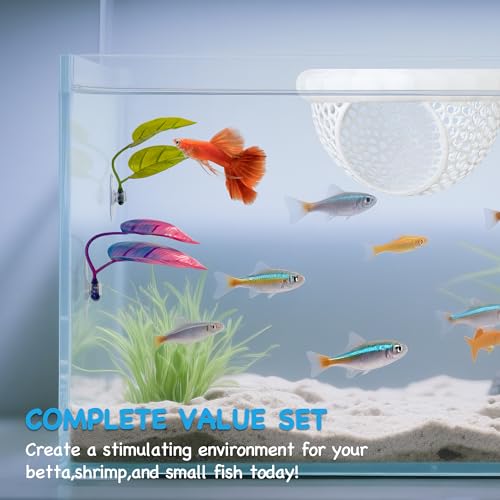 3-in-1 Floating Betta Hammock Cave & Betta Leaf Pad with Shrimp Feeder - 3D Printed Aquarium Decor, Feeding Ring, Hideout & 2 Resting Leaf Pads for Beta, Shrimp & Small Fish,3PCS