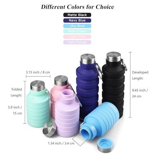 Nefeeko Collapsible Water Bottle, 27oz Reuseable BPA Free Silicone Foldable Portable Leak Proof Sports Water Bottle with Carabiner for Travel Gym Camping Hiking - color: Black-27oz