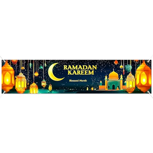 BlissYard Ramadan Eid Mubarak Party Backdrop Banner 78 X 12 Inch Muslim EID Mubarak Decoration Photo Booth Prop Photography Background Muslim Ramadan Kareem Eid Al Fitr Party Supplies