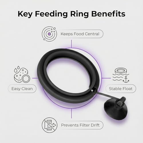 Aquarium Feeding Ring with Suction Cup Holder, Floating Fish Food Circle for Tanks, Black 1 Pack, Turtle Feeding Ring for More Controlled Pellets and Flakes