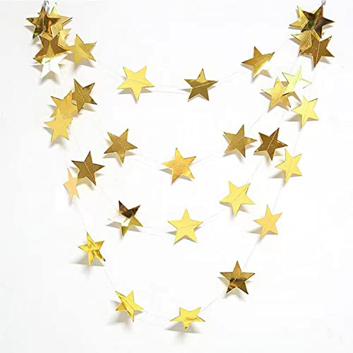 Yzurbu 130ft Gold Star Garland, 10 Strings Double Side Hanging Sparkly Paper Star Banner Decorations for Birthday Wedding Bachelor Baby Shower Christmas Bachelorette Party - size: Gold - 130 Feet