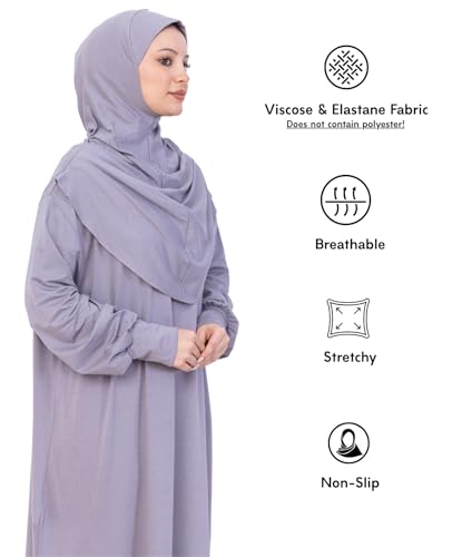 Prien Prayer Dress For Women, Cotton Muslim Abaya, Soft Hijab, Elegant Turkish Islamic Wear For Eid, Ramadan, Umrah, Hajj - color: Grey