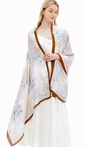 Women Silk Scarves Long Satin Lightweight Outdoor Shawl Wraps Printed Head Scarf 70''X35'' - color: 111-white/Yellow