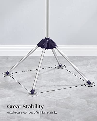 SONGMICS 의류 건조대, 149.9cm(59인치) 접이식 세탁 건조대, 행거용 회전 가능한 팔 3개, 다리 4개, 스테인리스 스틸, 옷 27피스용, 블루 및 실버 ULLR510Q01 - color: 블루 + 실버, style: 1단