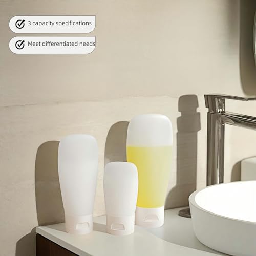 Chinshwehaw Portable Travel Bottles Set, Silicone Squeeze Containers, White, 3-Pack (30ml, 60ml, 100ml), Leakproof, Wide Mouth Design, BPA-Free, TSA Approved for Toiletries, Shampoo, Lotion (White)