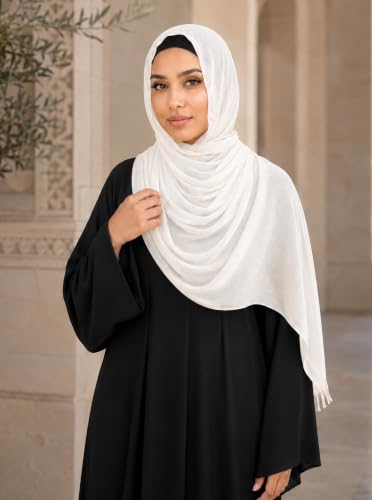 Cotton Linen Plain Hijab Scarf For Women,Muslim Viscose Crinkle Edge With Fringe,Summer Beach Wrap Headwraps Shawl - color: 29#white