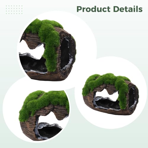 Fish Tank Barrel Decoration, 4.7 in / 12 Cm with Mossy Accent, Brown Resin Fish Cave, Safe Shelter