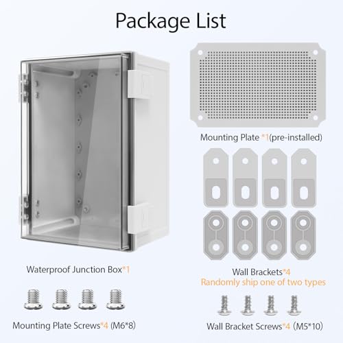 Junction Box IP65 Waterproof Dustproof ABS Plastic Enclosure, Outdoor and Indoor Project Box Hinged Clear Cover with Mounting Plate Wall Brackets, Outer Dimension 11.8"x 7.9" x 6.3", Grey - size: 11.8"x 7.9" x 6.3" (1pc)