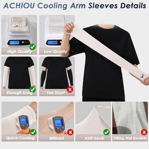 Achiou Cooling Ice Silk Arm Sleeves, Summer UV Sun Protection Compression Sleeves UPF 50+ for Women Volleyball Youth Sports - color: 2 Pairs: 1pair White,1 Pair Light Beige